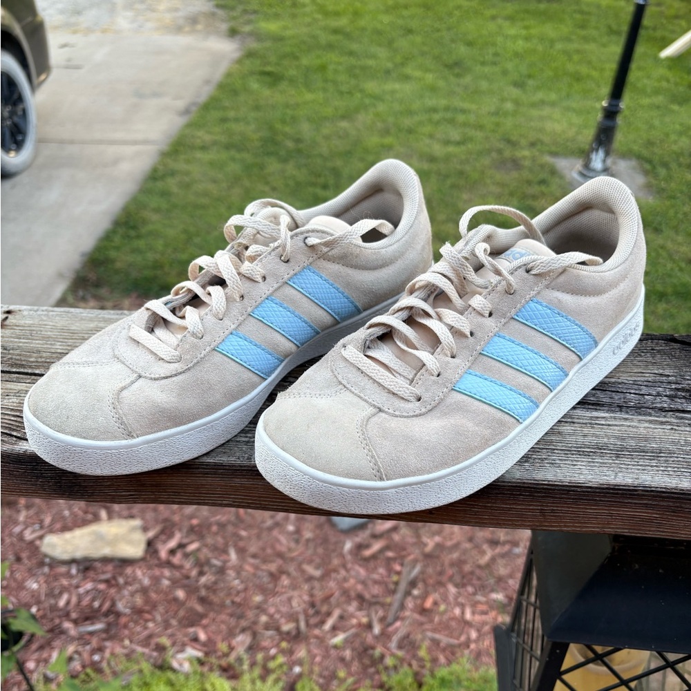 Adidas VL Court 2.0 Linen Glow Blue Low Top Sneakers Women's Size 8.5